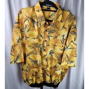 VINTAGE 1980s ALAN STUART BANDED ELASTIC WAIST‎ COLORFUL LOUD SHIRT Mens XXL
